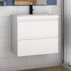 Acezanble - 600mm Bathroom Vanity Unit With Wash Basin Thick Ceramic Sink, 2 Drawers, High Gloss White, Cloakroom Storage Furniture Under Basin