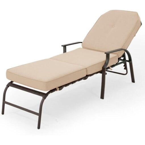 Adjustable Outdoor Chaise Lounge Chair Patio Lounge Chair Recliner Furniture with Armrest and Cushion for Deck, Poolside, Backyard (Beige) - Yodolla