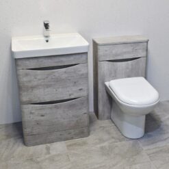 Aegean Light Concrete Grey Bathroom Furniture Set 600mm Basin Unit + Toilet, With Tap