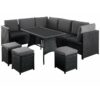 Algarve 9 Seater Outdoor Rattan Garden Furniture Set - Garden Lounge Set - Outdoor Corner Sofa with Glass Top Coffee Table & Cushions - Black Finish