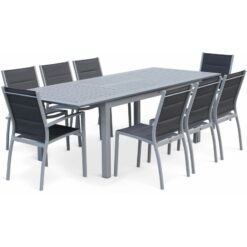 Alice's Garden - 8-seater extendable aluminium garden table set with chairs, Chicago 8, Grey, 244x100x75 cm - Grey