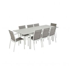 Alice's Garden - 8-seater extendable aluminium garden table set with chairs, Chicago 8, White, 244x100x75 cm - White