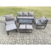 Aluminium 7 Pieces Garden Furniture Sofa Set with Cushions 8 Seater Outdoor Patio Set with 2 Armchair 3 Footstools Dark Grey - Fimous