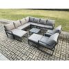 Aluminium Outdoor Garden Furniture Set Lounge Corner Sofa 2 Pcs Chair Square Coffee Table Sets with 2 Big Footstools Dark Grey - Fimous