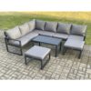 Aluminum 8 Seater Outdoor Lounge Corner Sofa Set Garden Furniture Sets with Oblong Coffee Table 2 Big Footstool Dark Grey - Fimous