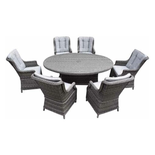 Amalfi 6-Seat Oval Set - Dark Grey - Weave Rattan - Table & Chair - Outdoor Garden Furniture