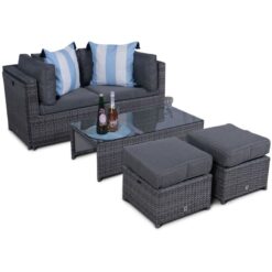 Amalfi 6 Seat Rattan Garden Sofa Set with Coffee Table and 2 Stools - Grey