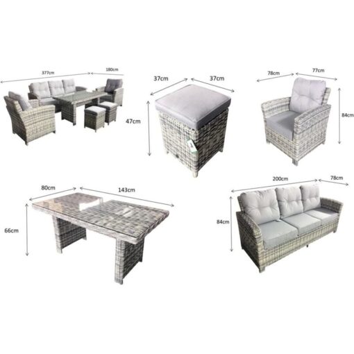 Amy Grey Rattan 7 Seater Sofa Dining Set