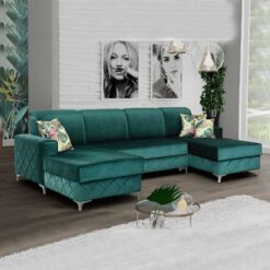 Antonio Plush Velvet Grey Corner Sofa Bed - Green Large