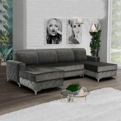 Antonio Plush Velvet Grey Corner Sofa Bed - Grey Large