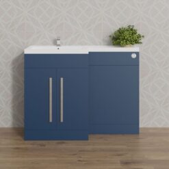 Aquariss 1100mm Flat Packed Basin Vanity Cabinet Bathroom Furniture Storage, L Shape Matte Blue Painting Vanity Sink Unit Left Hand