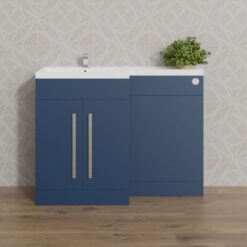 Aquariss 1100mm Flat Packed Basin Vanity Cabinet Bathroom Furniture Storage, L Shape Matte Blue Painting Vanity Sink Unit Left Hand + Concealed