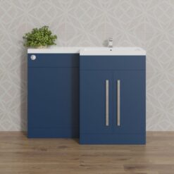 Aquariss 1100mm Flat Packed Basin Vanity Cabinet Bathroom Furniture Storage, L Shape Matte Blue Painting Vanity Sink Unit Right Hand