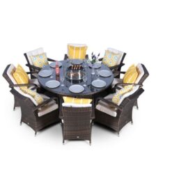 Arizona Fire Pit 8 Seater Round Rattan Dining Set - Brown