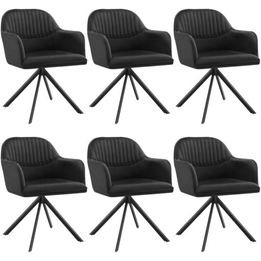 Armchair Lona - upholstered, fully rotatable, high backrest - Swivel chair, Office chair, Dining chair - black/black Set of 6