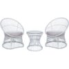 Balcony Garden Set pe Rattan Chairs with Cushions Coffee Table Off-White Mesyna