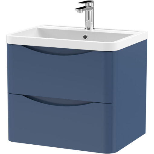 Balterley - Wall Hung 2 Drawer Vanity Basin Unit with Polymarble Basin, 600mm - Satin Blue