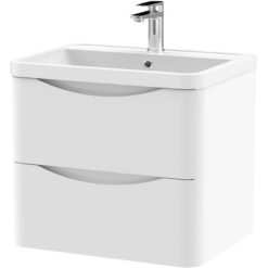 Balterley - Wall Hung 2 Drawer Vanity Basin Unit with Polymarble Basin, 600mm - Satin White