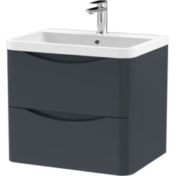 Balterley - Wall Hung 2 Drawer Vanity Basin Unit with Polymarble Basin, 600mm - Soft Black