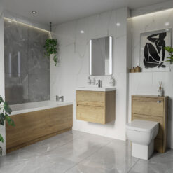 Barton 1500mm x 700mm Slim Edge Straight Single Ended Bathroom Suite including Autumn Oak Furniture Set with Slim Edge Basin - Wholesale Domestic