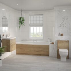 Barton 1700mm x 700mm Slim Edge Straight Double Ended Bathroom Suite including Autumn Oak Furniture Set with Slim Edge Basin - Wholesale Domestic