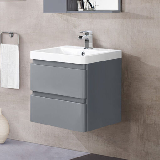 Bathroom Vanity Unit Basin Sink Storage Furniture Wall Hung Cabinet 600mm Gloss Grey