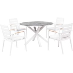 Beliani - 4 Seater Garden Dining Set Aluminium Table with Marble Effect Top Chairs with Cushions White Maletto/Taviano