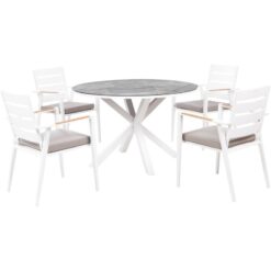 Beliani - 4 Seater Garden Dining Set Aluminium Table with Marble Effect Top Chairs with Grey Cushions White Maletto/Taviano