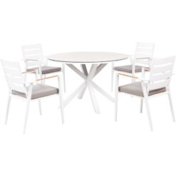 Beliani - 4 Seater Garden Dining Set Aluminium Table with Taupe Top Chairs with Grey Cushions White Maletto/Taviano