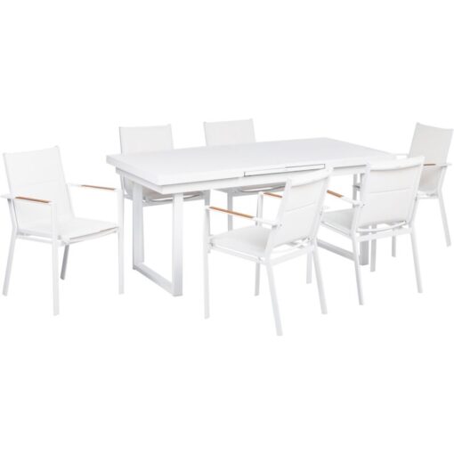 Beliani - 6 Piece Garden Dining Set Chairs and Extending Table Aluminium White Valcanetto/ Busseto