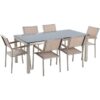 Beliani - 6 Seater Garden Dining Set Black Glass Top Beige Chairs Grosseto