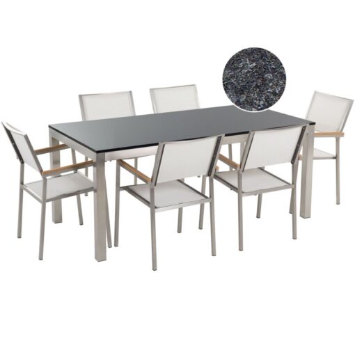 Beliani - 6 Seater Garden Dining Set Black Triple Granite Top White Chairs Grosseto