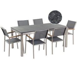 Beliani - 6 Seater Garden Dining Set Single Black Flamed Granite Top Grey Chairs Grosseto