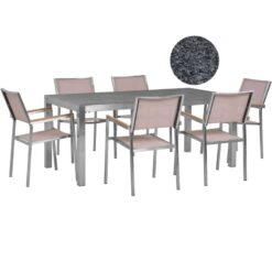 Beliani - 6 Seater Garden Dining Set Single Grey Granite Top Beige Chairs Grosseto