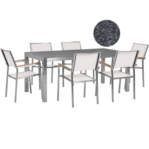 Beliani - 6 Seater Garden Dining Set Single Grey Granite Top White Chairs Grosseto