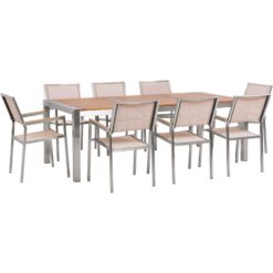 Beliani - 8 Seater Garden Dining Set Eucalyptus Wood Top Beige Chairs Grosseto