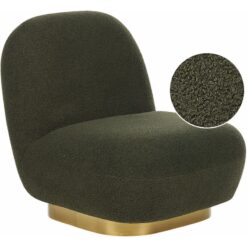 Beliani - Armchair Glam Art Deco Boucle Fabric Upholstery Gold Base Green Loviisa