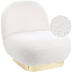 Beliani - Armchair Glam Art Deco Boucle Fabric Upholstery Gold Base White Loviisa