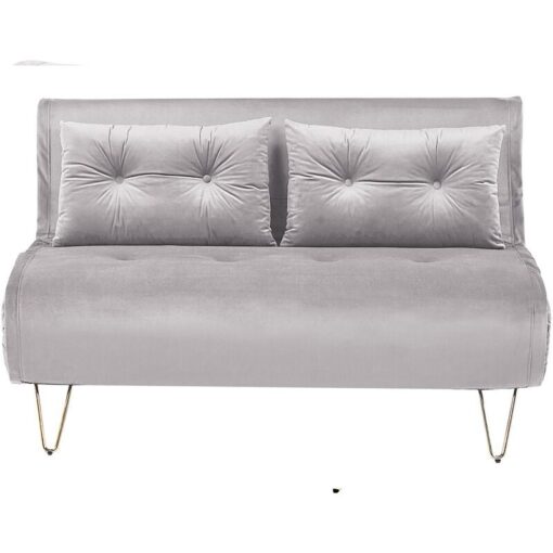 Beliani - Glam 2 Seater Velvet Sofa Bed Double With Cushions Grey Vestfold