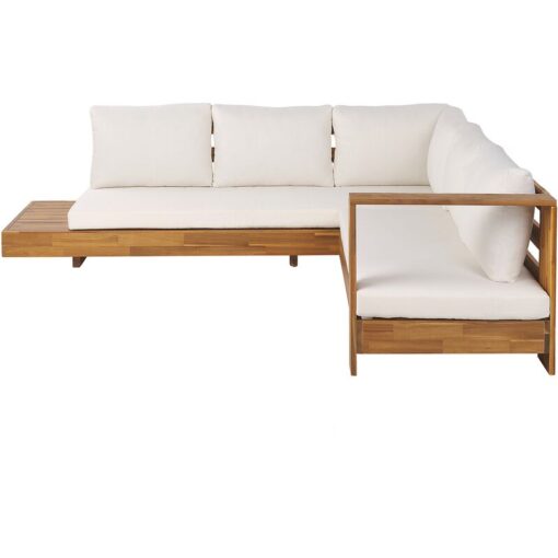 Beliani - Left Hand Outdoor Corner Sofa Lounge Set Side Table Acacia Wood White Marettimo