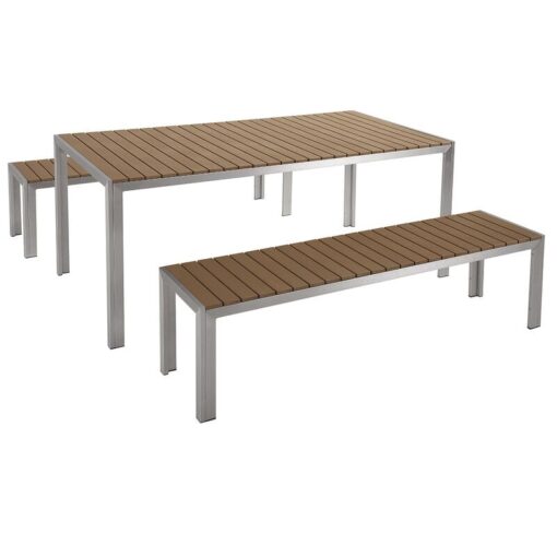 Beliani - Modern Garden Dining Set Table 2 Benches Aluminium Light Wood and Silver Nardo