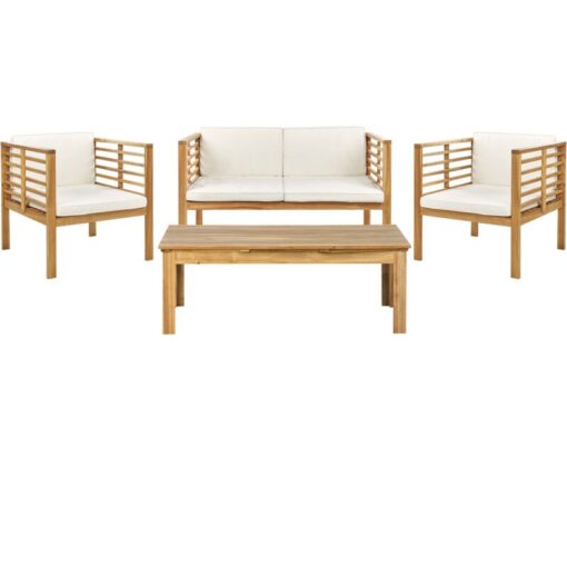 Beliani - Modern Outdoor Conversation Set Acacia Wood Cushions 4 Piece White Pacific