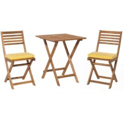 Beliani - Outdoor Garden Furniture Bistro Set Folding Light Wood Yellow Cushions Fiji