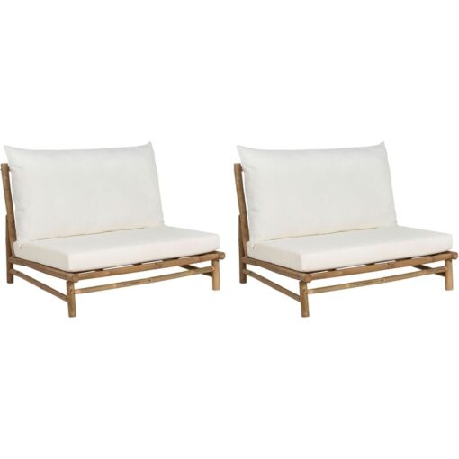 Beliani - Set of 2 Chairs Bamboo Wood with Seat Backrest Cushions Indoor Outdoor Furniture Garden Light and Off-White Todi