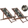 Beliani - Set of 2 Folding Deck Chairs Sun Loungers Dark Acacia / Animal Pattern Anzio