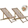 Beliani - Set of 2 Folding Deck Chairs Sun Loungers Light Acacia / Oranges Pattern Anzio