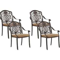 Beliani - Set of 4 Retro Garden Dining Chairs with Seat Cushions Aluminium Brown Salento