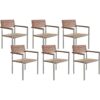 Beliani - Set of 6 Garden Dining Chairs Silver Stainless Steel Teak Solid Wood Viareggio