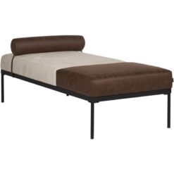 Beliani - Stylish Faux Linen and Faux Leather Chaise Lounge Iron Black Legs Living Room Furniture Light Beige and Dark Brown Malmos