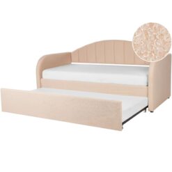 Beliani - Trundle Bed Boucle Upholstery Slatted Base eu Single Peach Pink Eyburie